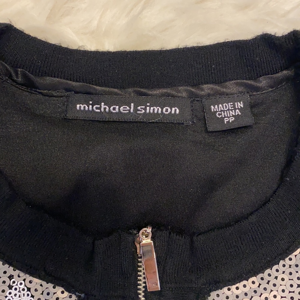 Michael Simon sequin black white grey sweater zipper jacket - Picture 5 of 8